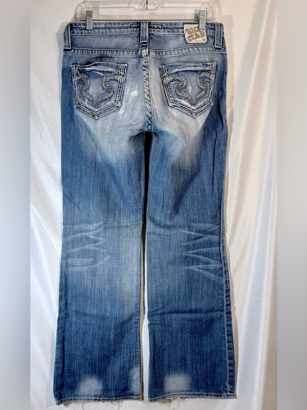 Big Star “Maddie” Mid Rise Boot Cut Distressed Light Wash Jeans With Whiskering - Picture 6 of 16